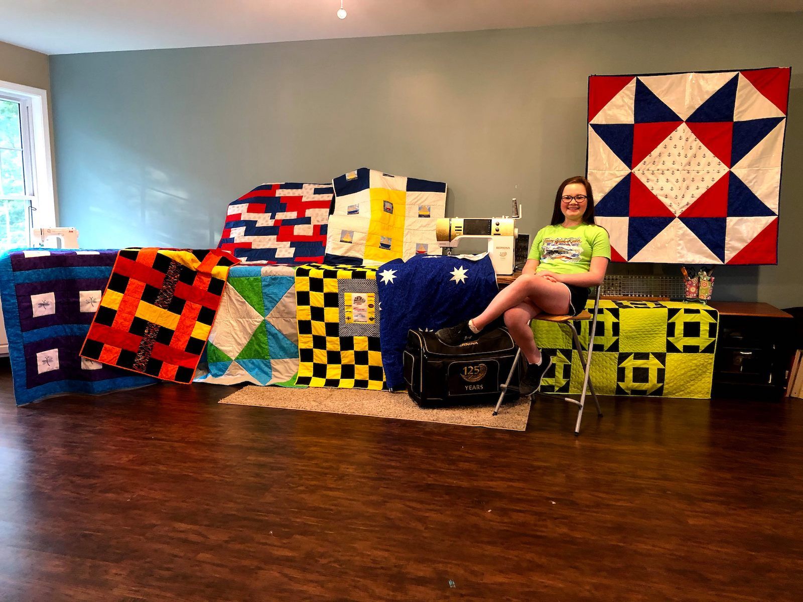 Macy With Her Quilts